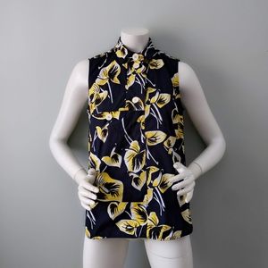 Marni Cruise 2016 Black & Yellow Floral Palm Print Sleeveless Shirt Blouse 40